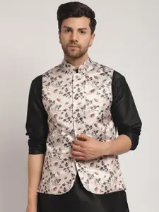 Kaifoo Floral Printed Satin Nehru Jacket