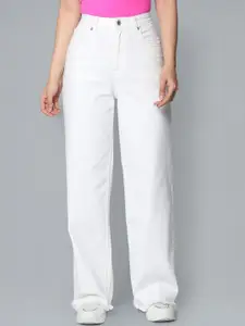 Flying Machine Women Wide Leg High-Rise Low Distress Stretchable Jeans