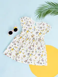 Pantaloons Baby Infant Girls Floral Printed Puff Sleeve Fit & Flare Dress