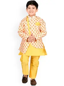 BAESD Boys Straight Kurta With Pyjamas & Printed Jacket