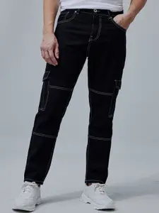 Snitch Men Black Relaxed Fit Stretchable Cargo Jeans