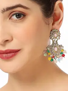 OOMPH Floral Kundan Drop Earrings