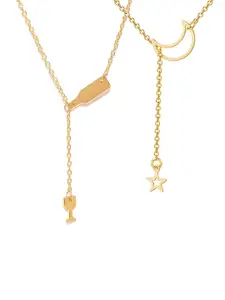 OOMPH  Set of 2 Gold Tone Star Moon & Wine Glass Lariat Necklaces