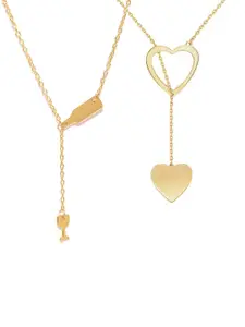 OOMPH Set of 2 Gold Tone Wine Glass & Heart Lariat Delicate Fashion Necklaces