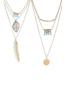 OOMPH  Set of 2 Multi Layer Bohemian Fashion Necklaces