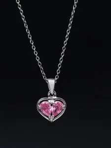 HIFLYER JEWELS Silver Plated CZ Studded Heart-Shaped Pendant