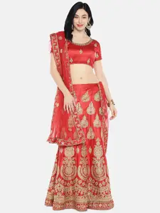 MANVAA Embroidered Thread Work Semi-Stitched Lehenga & Unstitched Blouse With Dupatta