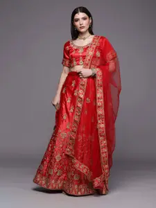 MANVAA Embellished Thread Work Semi-Stitched Lehenga & Unstitched Blouse With Dupatta