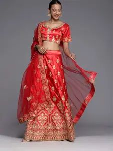 MANVAA Embellished Semi-Stitched Silk Lehenga & Unstitched Blouse With Dupatta