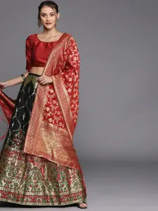 MANVAA Woven Design Semi-Stitched Lehenga & Unstitched Blouse With Dupatta