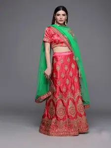 MANVAA Embellished Beads and Stones Semi-Stitched Lehenga & Unstitched Blouse With Dupatta
