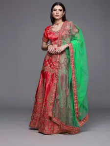 MANVAA Embellished Beads and Stones Semi-Stitched Lehenga & Unstitched Blouse With Dupatta