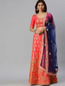 MANVAA Embroidered Thread Work Semi-Stitched Lehenga & Unstitched Blouse With Dupatta