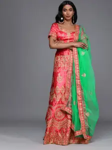 MANVAA Embroidered Semi-Stitched Lehenga & Unstitched Blouse With Dupatta