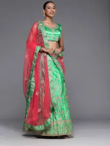 MANVAA Embroidered Semi-Stitched Lehenga & Unstitched Blouse With Dupatta