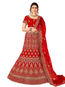 MANVAA Embroidered Thread Work Semi-Stitched Lehenga & Unstitched Blouse With Dupatta