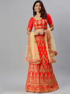 MANVAA Embroidered Thread Work emi-Stitched Lehenga & Unstitched Blouse With Dupatta