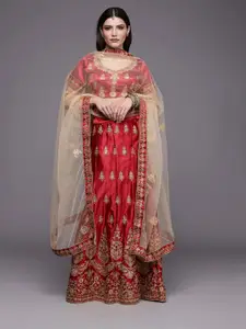 MANVAA Embellished Beads and Stones Semi-Stitched Lehenga & Unstitched Blouse With