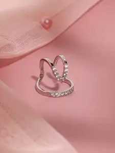 SOHI Silver-Plated Artificial Stone-Studded Adjustable Finger Ring