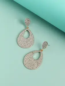 SOHI Silver-Plated Teardrop Shaped Drop Earrings