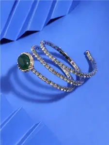 SOHI SOHI Women Silver-Toned & Green Silver-Plated Wraparound Bracelet