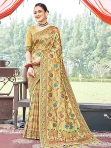 SANGAM PRINTS Floral Woven Design Zari Saree