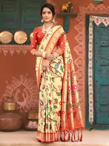 SANGAM PRINTS Floral Woven Design Zari Paithani Saree