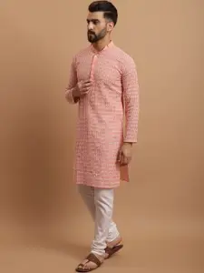 SOJANYA Men Floral Embroidered Regular Pure Cotton Kurta with Churidar