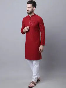 SOJANYA Men Floral Embroidered Pure Cotton Kurta With Pyjamas & Nehru Jacket