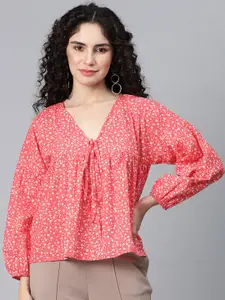 VARUSHKA Floral Print Puff Sleeves Pure Cotton Empire Top