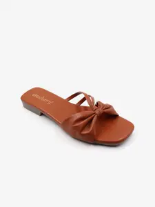 DressBerry Tan Brown Knotted Strap Open Toe Flats