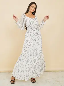 Styli Floral Printed Sweetheart Neck Puff Sleeves Maxi Dress
