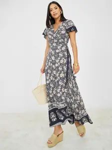 Styli Floral Printed A-line Maxi Wrap Dress