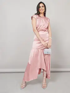 Styli Pink Asymmetric Maxi Dress
