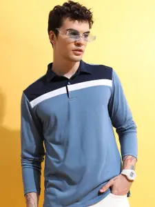 HIGHLANDER Blue Polo Collar Long Sleeves Regular-Fit T-shirt