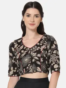 THE WEAVE TRAVELLER Kalamkari Printed Non Padded Cotton Saree Blouse