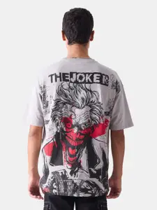 The Souled Store Grey Jocker Printed Pure Cotton Oversized Fit T-shirt