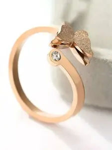 VIEN Rose Gold-Plated CZ Studded Adjustable Finger Ring
