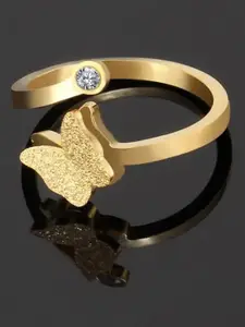 VIEN Gold-Plated CZ Studded Adjustable Finger Ring