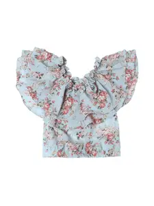 Actuel Girls Floral Printed Pure Cotton Bardot Top