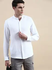 INVICTUS Band Collar Textured Comfort Slim Fit Casual Shirt