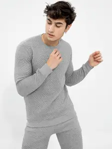 Snitch Grey Self Design Pure Cotton Sweatshirt & Shorts