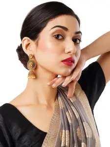 Anouk Off White Gold-Plated Stones And Beads Studded Jhumkas