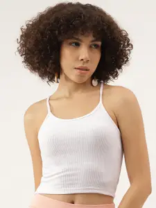 AAHWAN Casual Scoop Neck Ribbed Fitted Crop Top