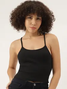 AAHWAN Black Scoop Neck Ribbed Crop Top