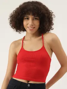 AAHWAN Red Scoop Neck Crop Top
