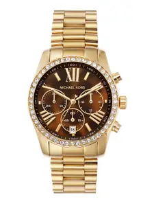 Michael Kors Women Printed Dial & Stainless Steel Bracelet Style Chronograph Watch MK7276