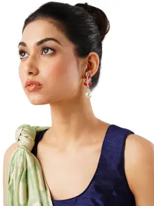 Anouk Gold-Plated Red Leaf Shaped Drop Earrings