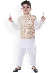 BAESD Boys Kurta With Dhoti Pants And Floral Embroidered Waistcoat