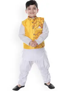 BAESD Boys Kurta With Dhoti Pants And Floral Embroidered Waistcoat